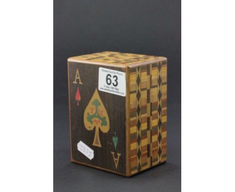 Marquetry Oriental puzzle box for playing cards