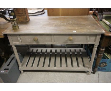 Painted Kitchen Work Table with Two Drawers over Slatted Pot Shelf