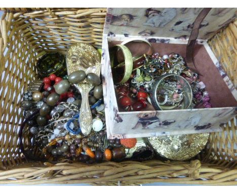 Wicker hamper of vintage costume jewellery