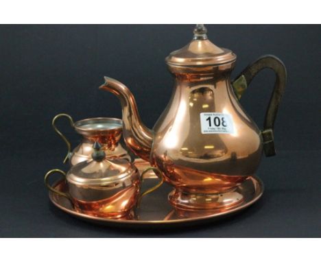 Copper Three Piece Tea Service on Tray