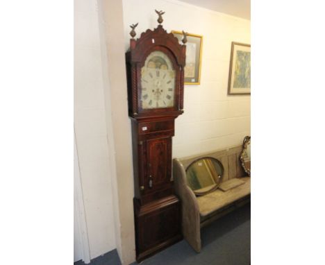 19th century Mahogany Inlaid Longcase Clock with shaped painted dial marked Alexander, Chippenham and with moon phase, the ho