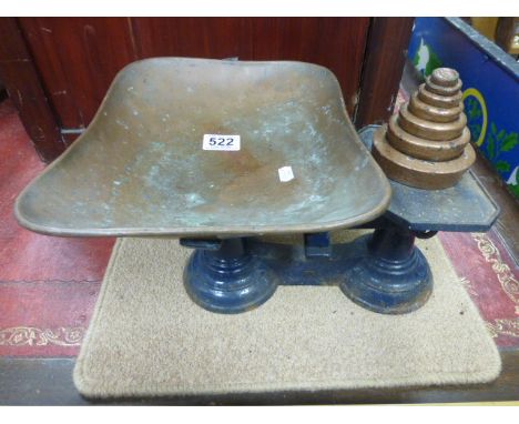 A set of antique scales and weights