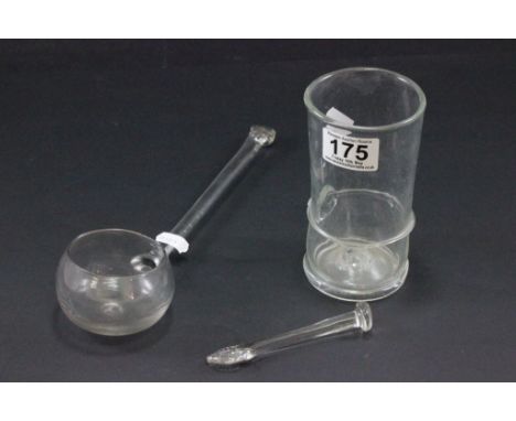 19th Century glass pestle & mortar plus a glass ladle with pontil mark to bowl