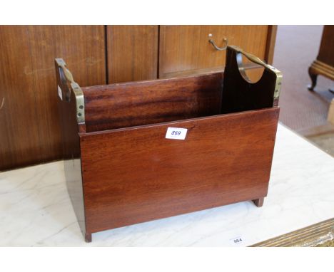 A mahogany book trough with brass carrying handles