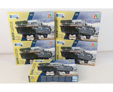 Italeri - Five boxed 1:35 scale Italeri #6392 DUKW 2½ ton GMC Truck amphibious version plastic model kits. Kits are presumed 