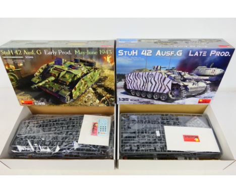 MiniArt - Two boxed 1:35 scale plastic military model vehicles kits from MiniArt. Lot includes MiniArt #35359 StuH 42 Ausf.G 
