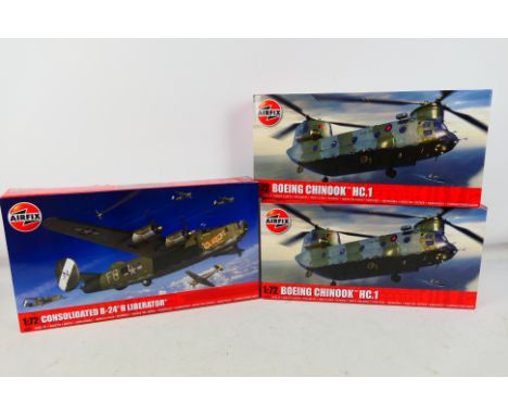 Airfix -Three boxed factory sealed plastic military aircraft model kits in 1:72 scale from Airfix. Lot consists of Airfix A09
