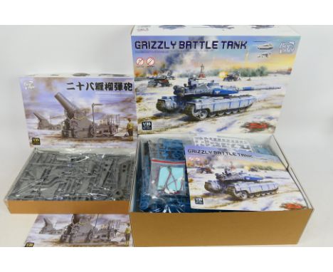 Border Model - Two boxed 1:35 scale plastic miliary vehicle model kits from Border Model. Lot consists of BC-002 Grizzly Batt