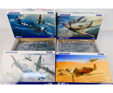 Eduard - Four boxed 1:48 scale Eduard 'Weekend Edition' plastic military model aircraft kits. Lot comprises of #84196 Messers