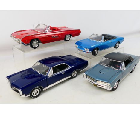 Ertl - Maisto - Road Signature - 4 x unboxed classic American cars in 1:18 scale, Ford Thunderbird, Pontiac GTO x 2 and Chevr