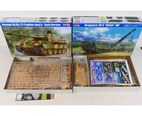 Hobby Boss - Two boxed Hobby Boss 1:35 scale plastic military vehicle model kits. Lot consists of Hobby Boss #84565 Bergpanze