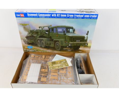Hobby Boss - A boxed Hobby Boss 1:35 scale #85527 Scammell Commander with 62 Crane Frauhauf Semi Trailer plastic model kit. T