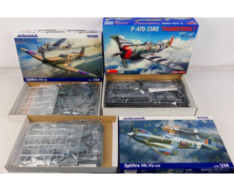 Eduard - MiniArt - Three boxed 1:48 scale plastic military aircraft model kits. Lot consists Eduard 'Weekend Edition' #84179 