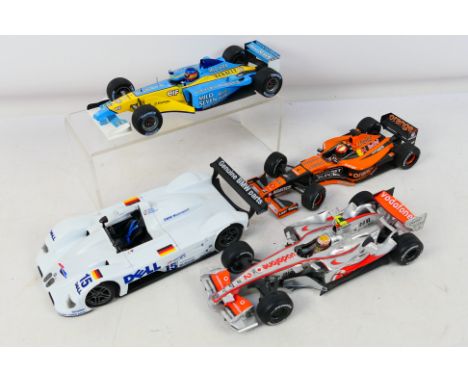 Maisto - Minichamps - UH - Hot Wheels - 4 x unboxed racing cars in 1:18 scale, BMW V12 LMR, McLaren MP4 22, Arrows Supertec A