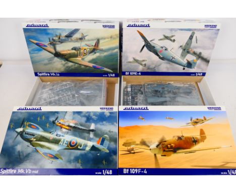 Eduard - Four boxed 1:48 scale Eduard 'Weekend Edition' plastic military aircraft model kits. Lot consists of Eduard #84186 S