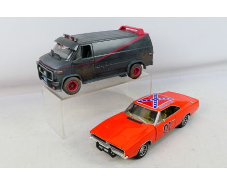 Greenlight - Ertl - 2 x unboxed TV related models in 1:18 scale the GMC Vandura from The A Team and The General Lee Dodge Cha