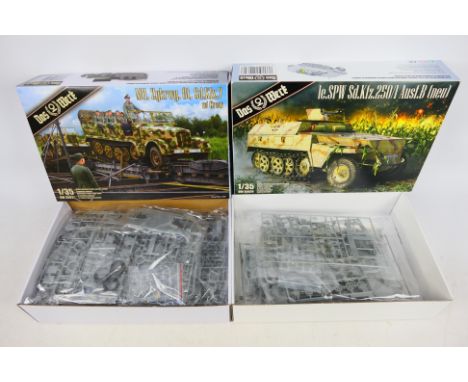 Das Werk - Two boxed 1:35 scale plastic miliary vehicle model kits. Lot consists of Das Werk DW35037 8t Zgkrwg. Sd.Kfz.7 Germ