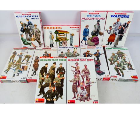 MiniArt - Eleven boxed 1:35 scale plastic model figure kits, including MiniArt #35283 Special Edition German Tank Crew;  #380