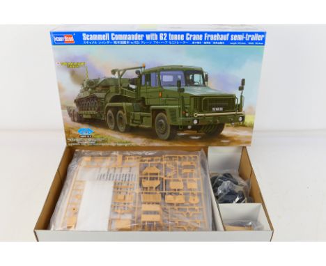 Hobby Boss - A boxed Hobby Boss 1:35 scale #85527 Scammell Commander with 62 Crane Frauhauf Semi Trailer plastic model kit. T