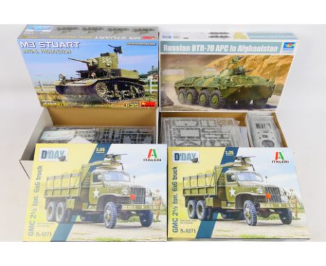 MiniArt - Trumpeter - Italeri - Four boxed 1:35 scale plastic military model vehicles kits. Lot consists of MiniArt #35401 M3