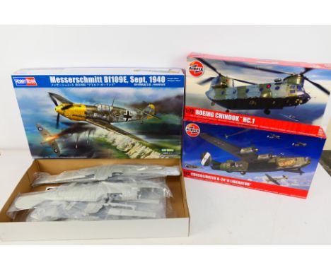 Airfix - Hobby Boss - Three boxed plastic military aircraft model kits in various scales. Lot includes Hobby Master #81809 1: