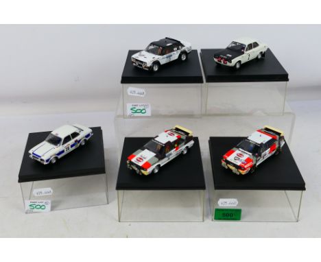 Trofeu - Five boxed 1:43 scale diecast model Rally Cars by Trofeu. Lot includes Trofeu #1609 Audi Quattro 1st RAC 1982 S.Blom