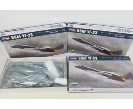 Hobby Boss - Three boxed Hobby Boss #81722 USAF YF-23 1:48 scale plastic military aircraft model kits. Kits appears to be in 