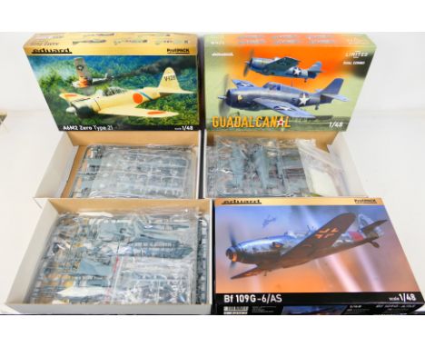 Eduard - Three boxed 1:48 scale Eduard plastic military model aircraft kits. Lot comprises of Limited Edition Guadacanal Set 