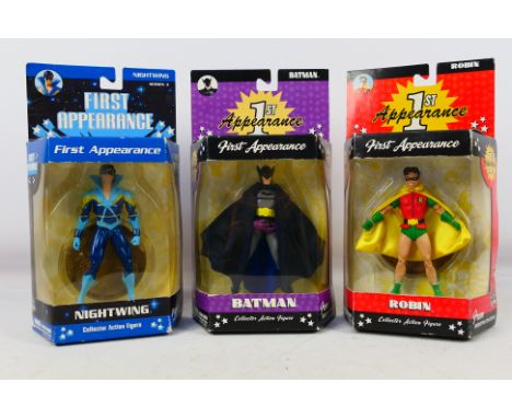 DC Direct - 3 x unopened DC Direct First Appearance Collector Action Figures, Batman, Robin and Nightwing. The figures appear
