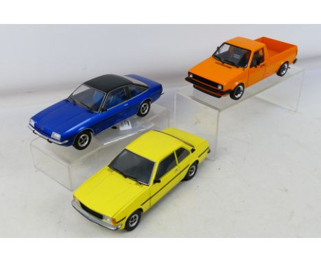 Solido - Sun Star - Model Car - 3 x unboxed 1:18 scale cars, Opel Manta, Opel Ascona and Volkswagen Caddy. They are lightly d