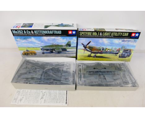 Tamiya - Two boxed 1:48 scale Tamiya plastic military aircraft model kits. Lot consists of Tamiya #25211 Spitfire Mk.I & Ligh