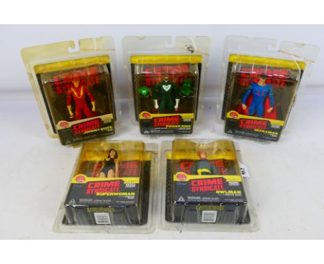 DC Direct - 5 x unopened 2002 dated Crime Syndicate action figures, Owlman, Superwoman, Ultraman, Power Ring and Johnny Quick