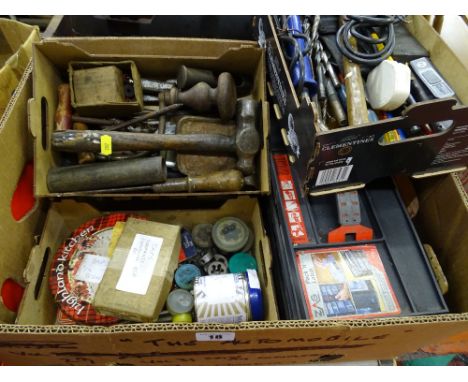 Quantity of vintage taps and dies, drill bits, soldering iron and a multi-drawer chest of nuts, bolts, screws etc