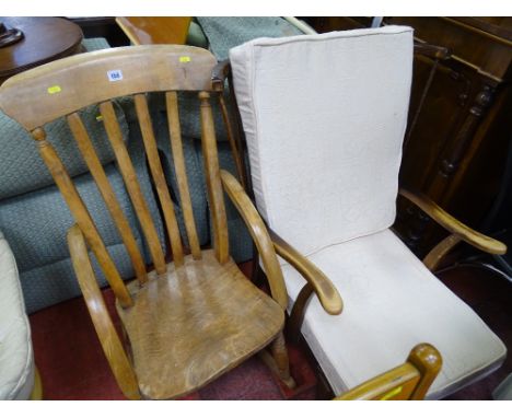 Ercol style spindleback easy chair and a slatback rocking chair