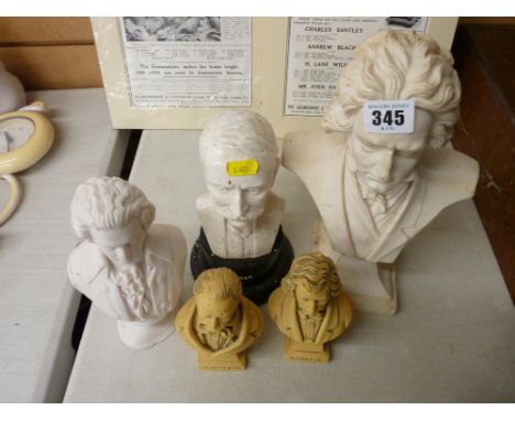 Mantelpiece busts including Beethoven, Elgar, Chopin, Wagner etc