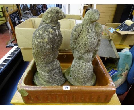 Pair of stone eagles, one A/F and a stone vintage sink