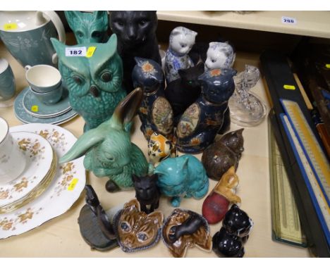 Sylvac dog, quantity of cat ornaments, Sylvac owl and rabbit etc