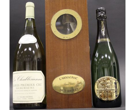 One bottle Pierre Grassa Fille & Fils Chateau de Tariquet Bas Armagnac, owc, together with one double magnum La Chablisienne 