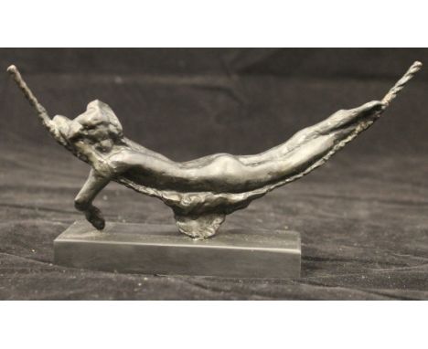 SYDNEY CHARLES HARPLEY (1927-1992) "Study of a sleeping nude on a hammock", bronze, No'd. 1/12, raised on a rectangular black
