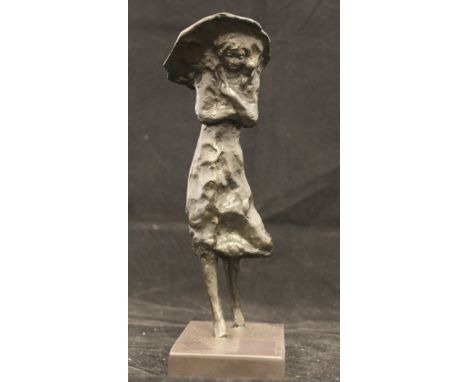 SYDNEY CHARLES HARPLEY (1927-1992) "Study of a young girl with umbrella", bronze, No'd. 10/12, raised on a rectangular base, 