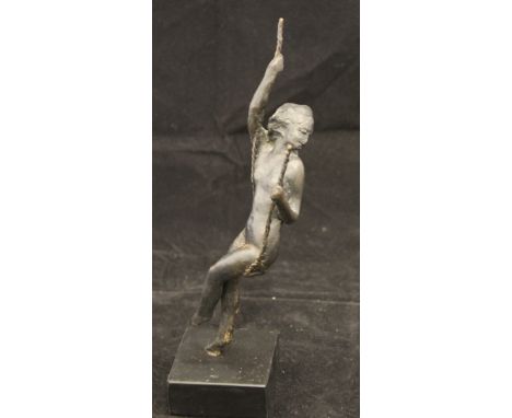 SYDNEY CHARLES HARPLEY (1927-1992) "Study of a nude on a swing", bronze, No'd. 6/12, raised on a black slate base, 24.5 cm hi