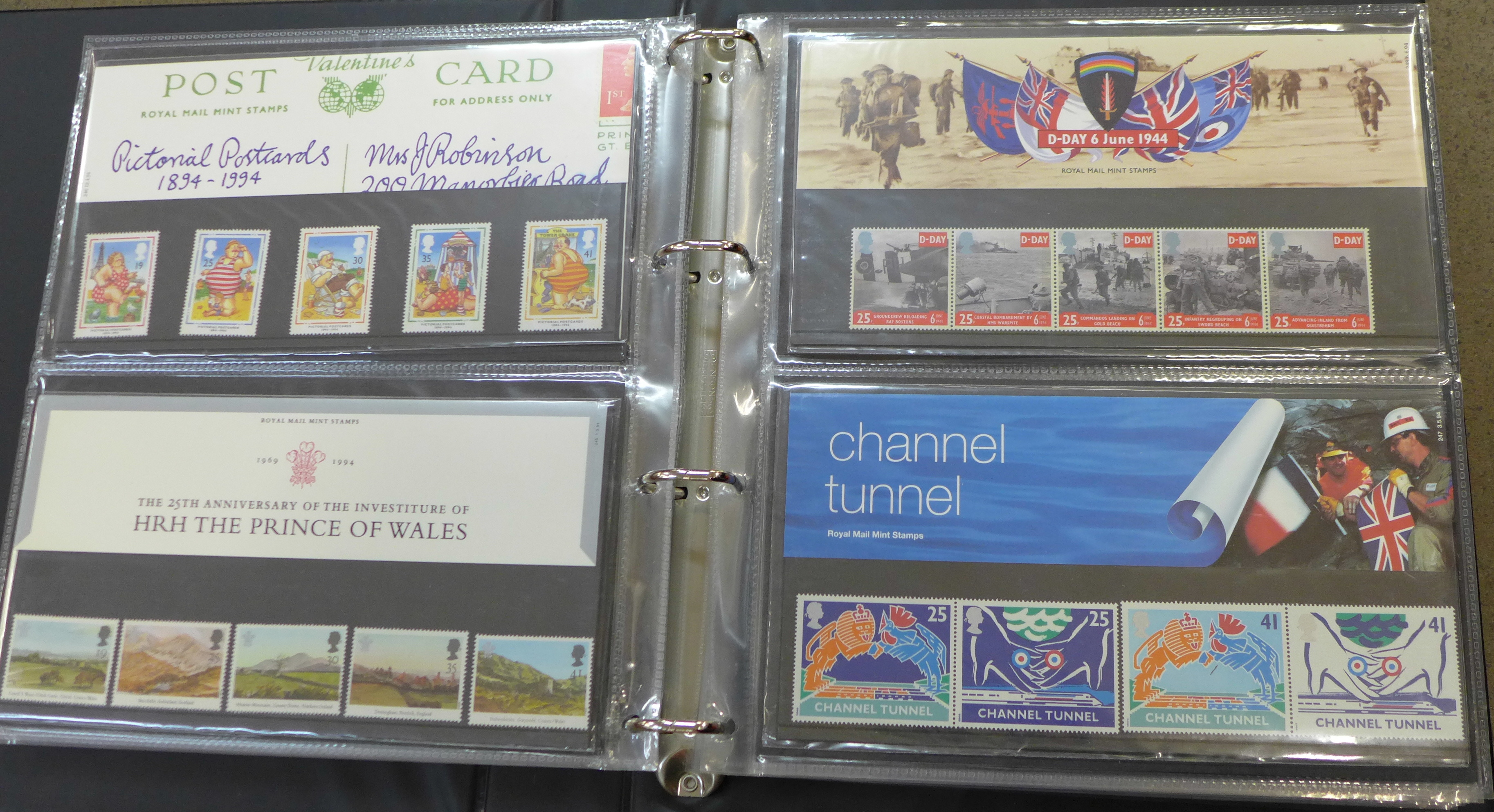 An album of Royal Mail mint presentation stamps, 45 in total