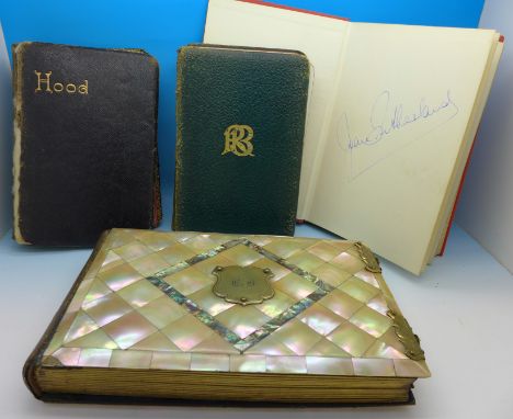 A 19th Century CDV album with mother of pearl and abalone cover with gilt metal clasps and three books