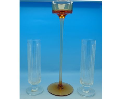 A pair of rare Whitefriars glass solifleur clear textured vases by Geoffrey Baxter, pattern no. 9812 from 1972 catalogue and 