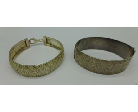 An Italian silver bangle and one other, 43g