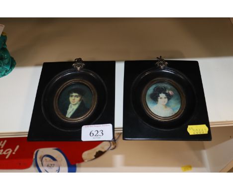 A pair of miniature portrait prints