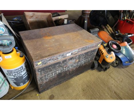 A vintage tin storage trunk named to Selicman Bro's