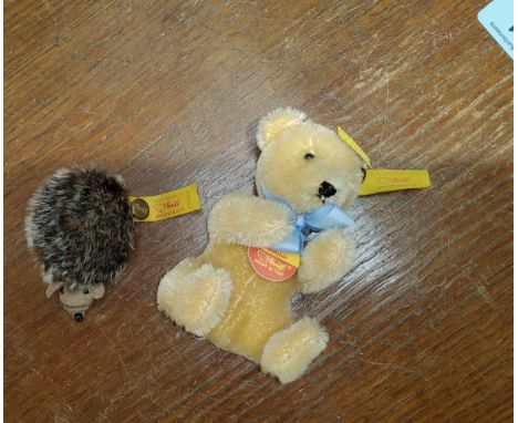 A Steiff teddy miniature and a smaller Steiff hedgehog 
