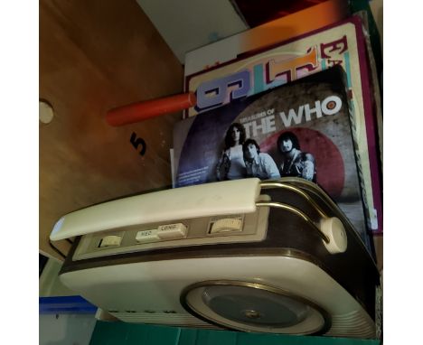 Miscellaneous collectors' items:  a 1960's Bush radio; boxed LP sets; Hoop-La board; a lamp; Art Deco figure; etc. 