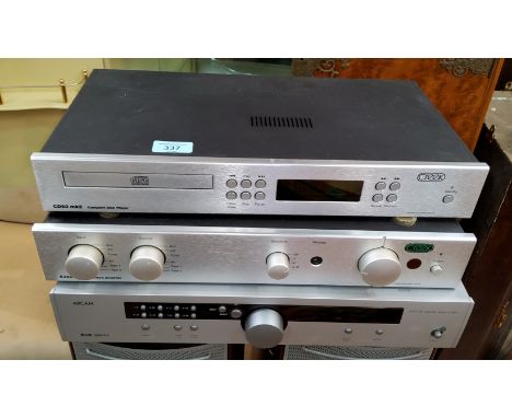A Creek CD 50 MK compact disc player, a Creek amplifier and an Arcam DAB tuner.&nbsp;&nbsp;remotes are present, as are mains 
